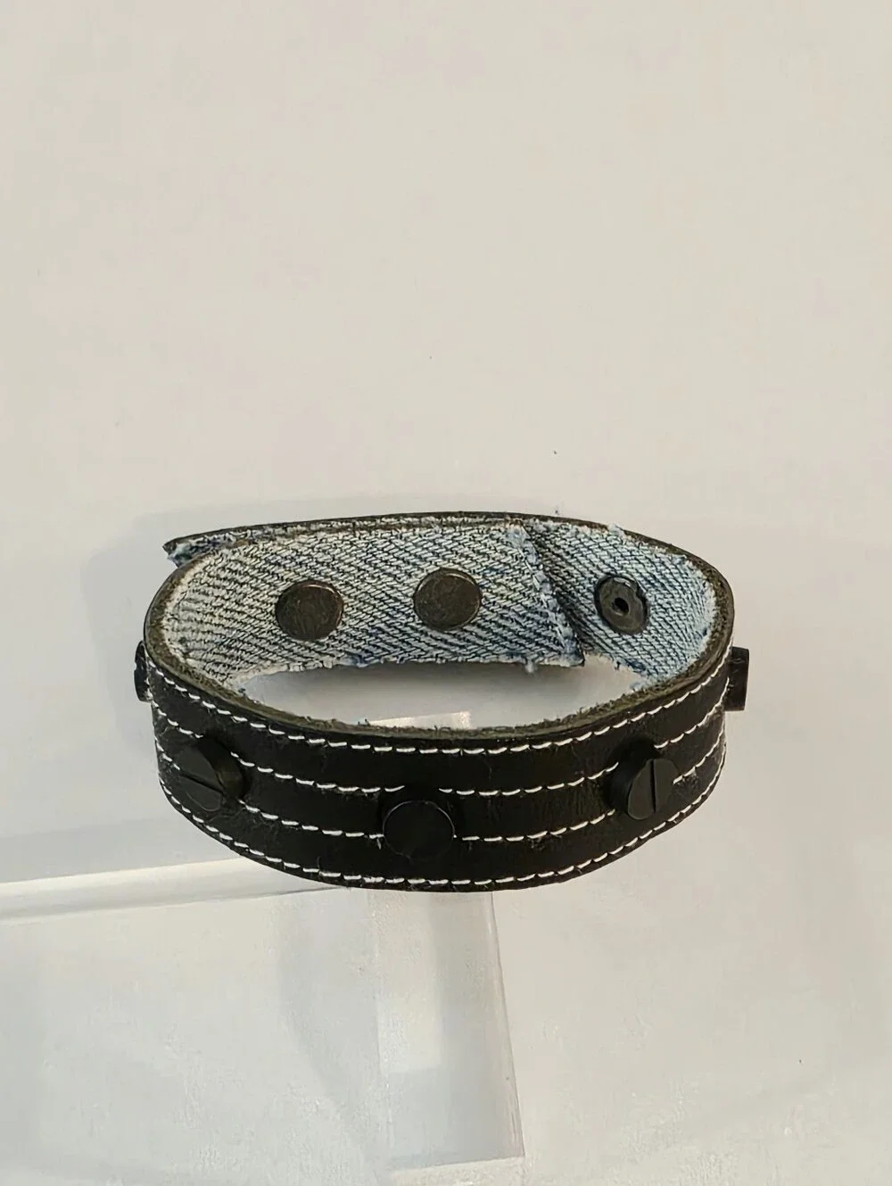 Leather Strap Bracelet With Denim Inner Lining Unisex New
